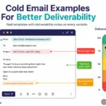 Cold email examples with deliverability notes: annotated cold email templates showing how each element affects inbox placement