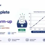 Email warm-up guide 2026, inbox vs spam folder illustration showing email reputation building