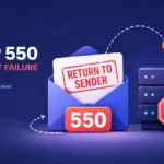 Diagram of a 550 permanent failure error showing an email bounced back from a mail server