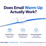 Hero illustration of an email moving from a cold new domain to the inbox, showing how email warm-up builds sender reputation