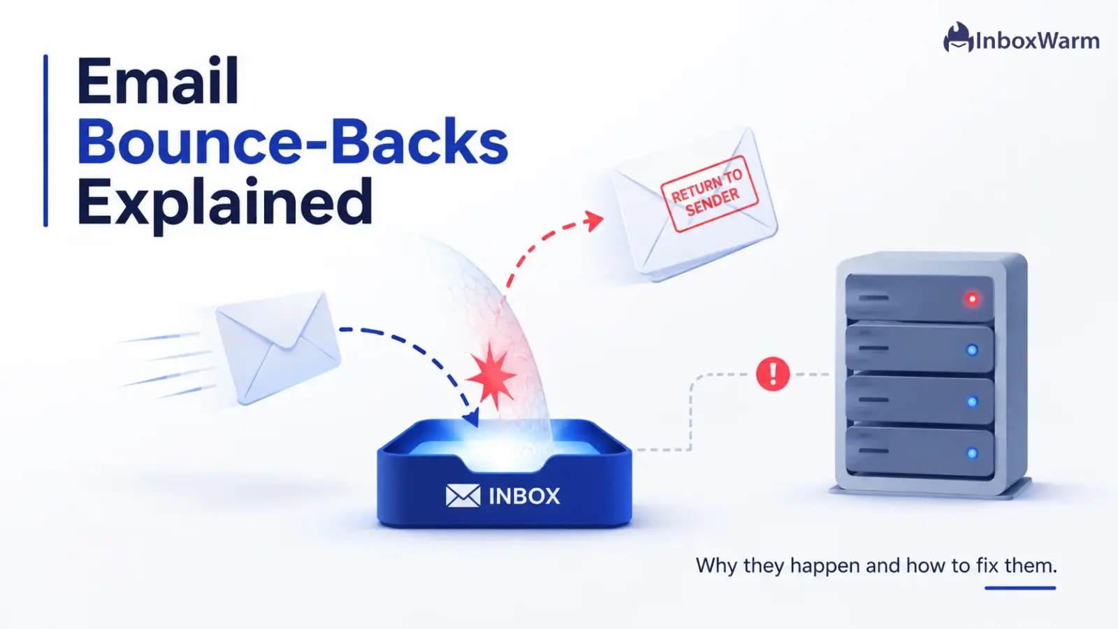 Illustration showing an email bouncing back from an inbox, representing email bounce-backs