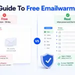 split illustration comparing a capped free email warmup inbox with a healthy warmed inbox