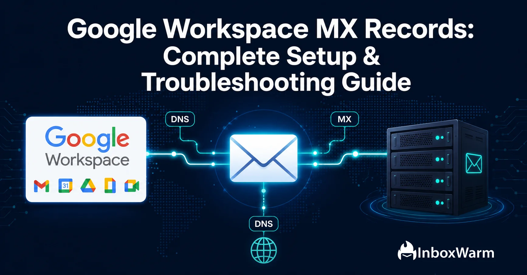 Google Workspace MX records setup and troubleshooting, featuring DNS routing, email delivery configuration, Google Workspace integration, and mail server infrastructure for business email management