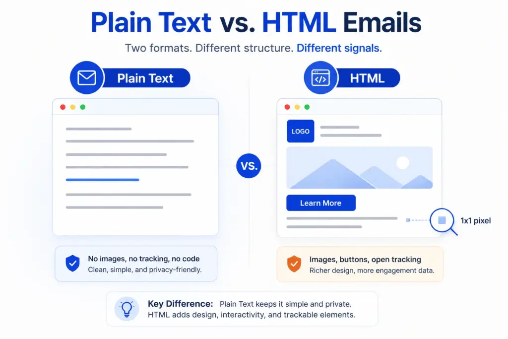 Diagram showing the structural difference between plain text and HTML email formats